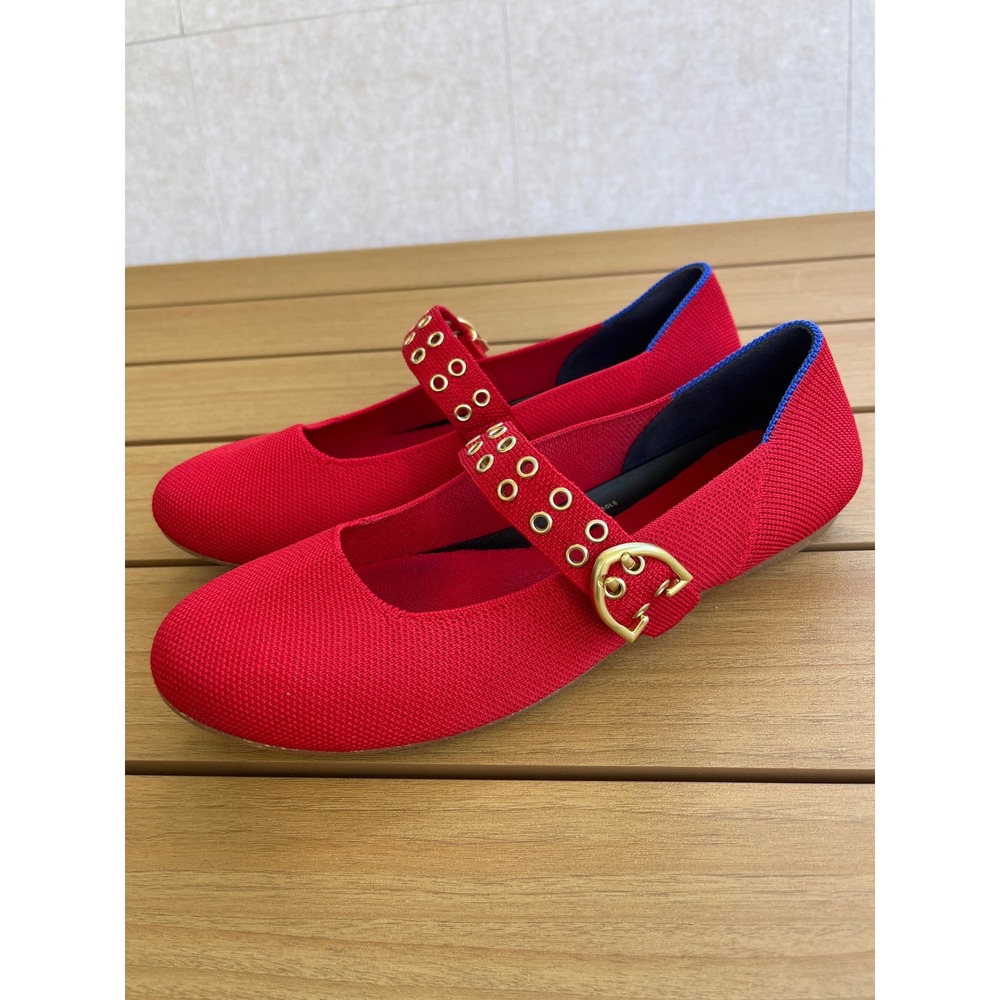 Rothys Mary Jane Flats Red Knit Grommet Buckle Strap Shoes Womens Size 8
